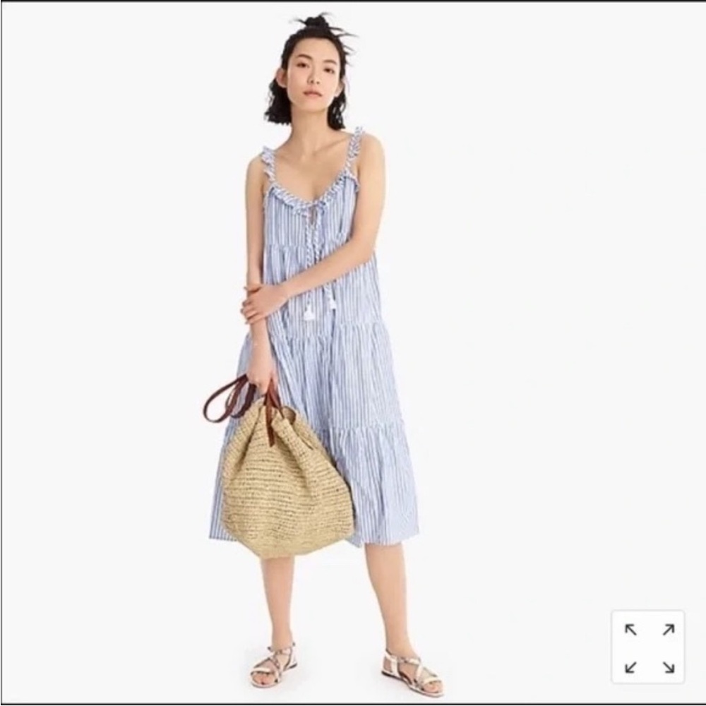 J. Crew Blue and White Striped Midi Dress